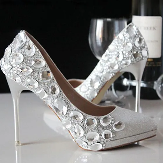 silver sparkly wedding shoes