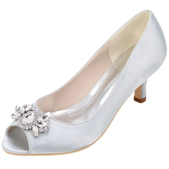 Elegant White Prom Pumps 2020 Satin Crystal Rhinestone 6 cm Stiletto ...