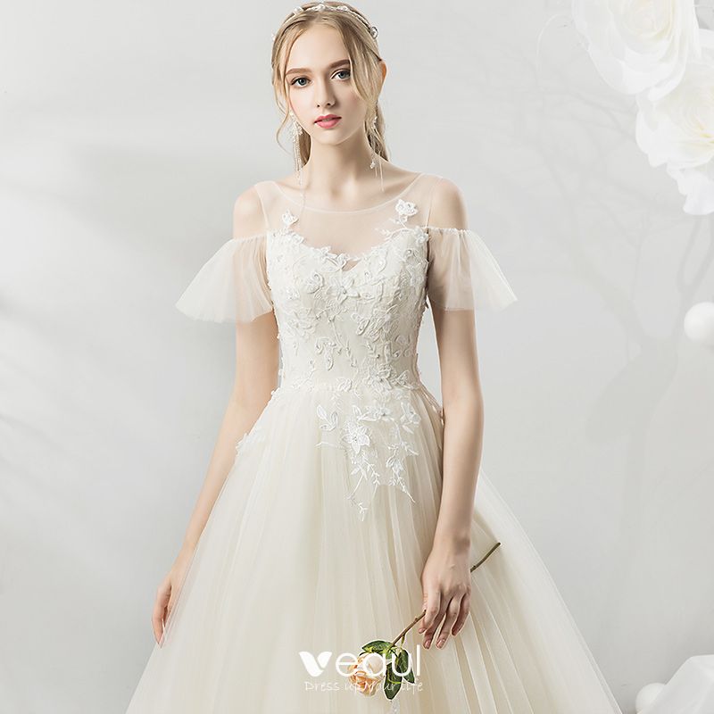 Affordable Champagne See-through Wedding Dresses 2018 A-Line / Princess ...