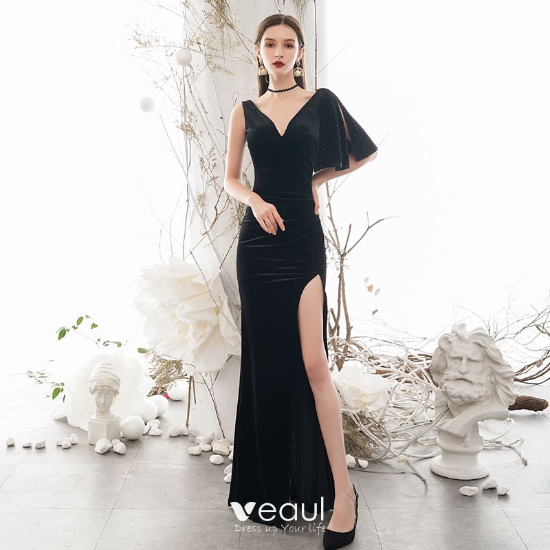 Sexy Black Evening Dresses 2020 Trumpet / Mermaid Deep V-Neck 1/2 ...