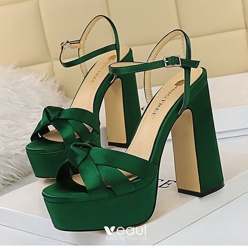 dark green satin heels