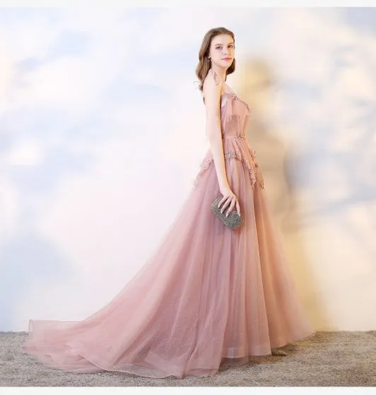Chic / Beautiful Blushing Pink Evening Dresses 2019 A-Line / Princess ...