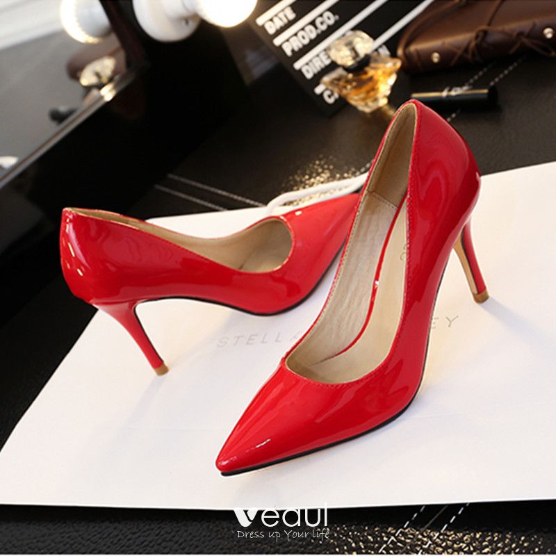 red patent stiletto heels