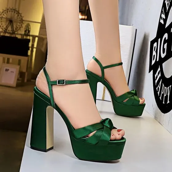 dark green satin heels