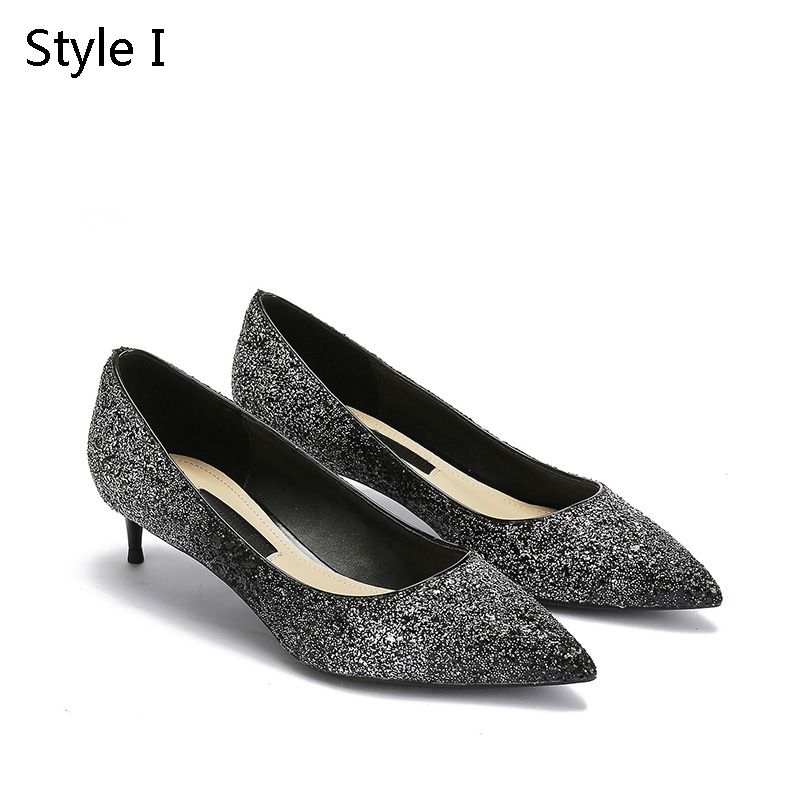 black sequin shoes low heel