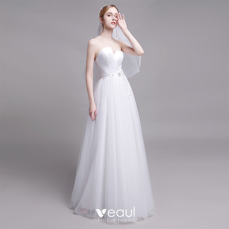 simple white strapless wedding dress