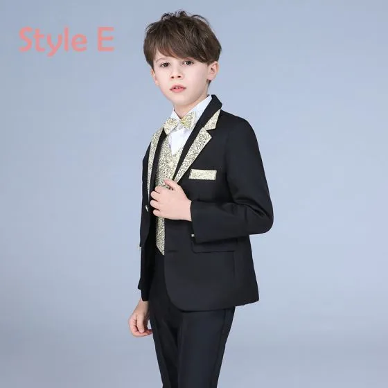 Gold Tie Black Tailcoat / Tuxedo Boys Wedding Suits 2019