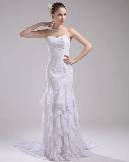 Fashion Chiffon Imitation Silk Ruffle Beading Sweetheart Floor