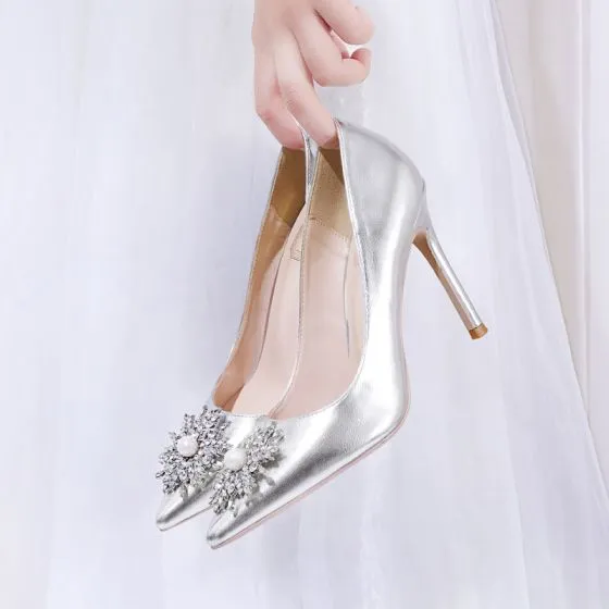 Charming Silver Wedding Shoes Rhinestone 2020 Patent Leather Pearl 10 ...