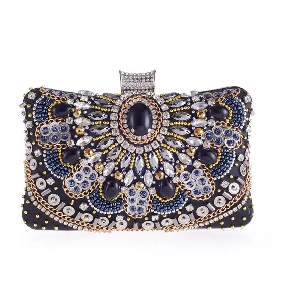 Chic / Beautiful Black Square Clutch Bags 2020 Metal Rhinestone Beading