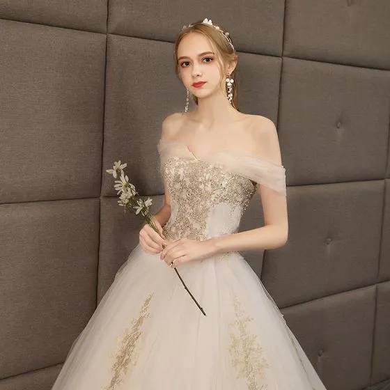 Affordable Ivory Wedding Dresses 2019 A-Line / Princess Off-The ...