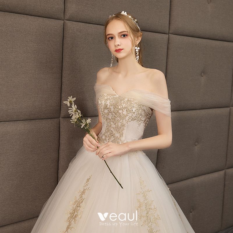 Affordable Ivory Wedding Dresses 2019 A-Line / Princess Off-The ...