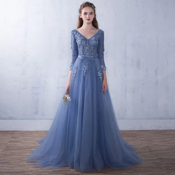 Chic / Beautiful Ocean Blue Evening Dresses 2018 A-Line / Princess ...