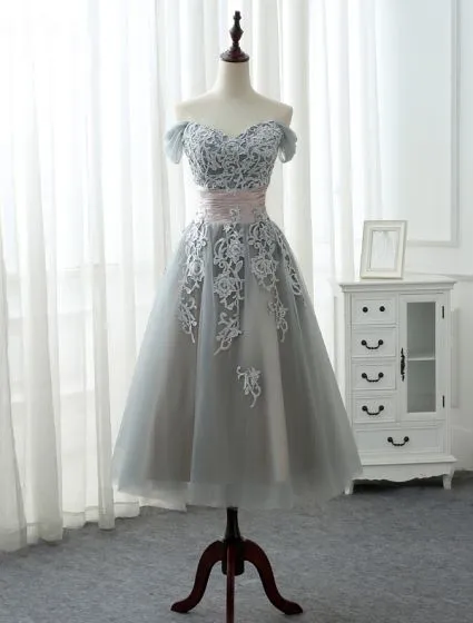 gray tea length dress