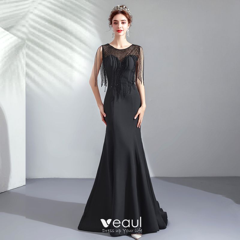 Elegant Black See-through Evening Dresses 2019 Trumpet / Mermaid Scoop ...