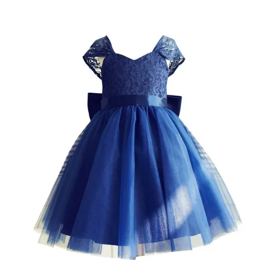 Classic Navy Blue Lace Birthday Flower Girl Dresses 2021 Ball Gown 