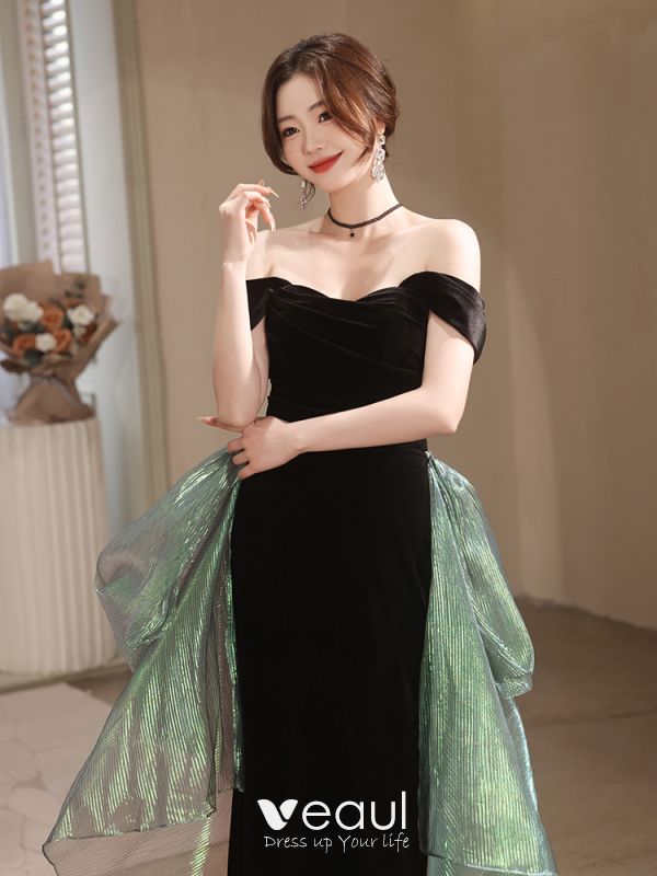 Charming Black Evening Dresses 2023 Trumpet / Mermaid Off-The-Shoulder ...