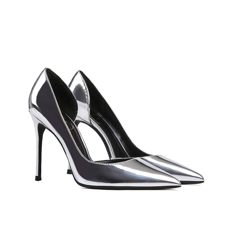 Chic / Beautiful Silver Evening Party Patent Leather Open Side Womens ...