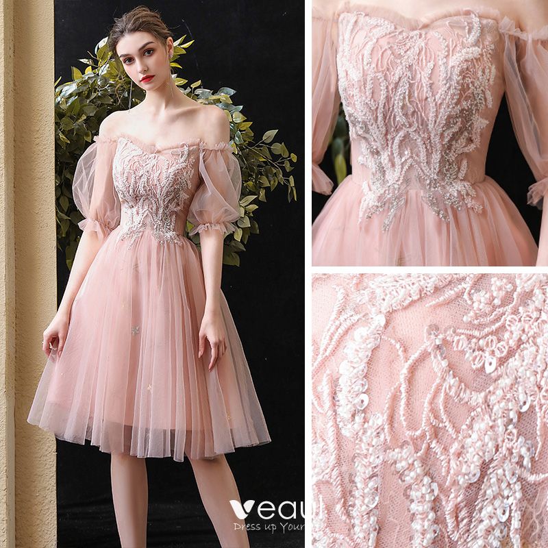 Chic / Beautiful Pearl Pink Homecoming Graduation Dresses 2020 A-Line ...