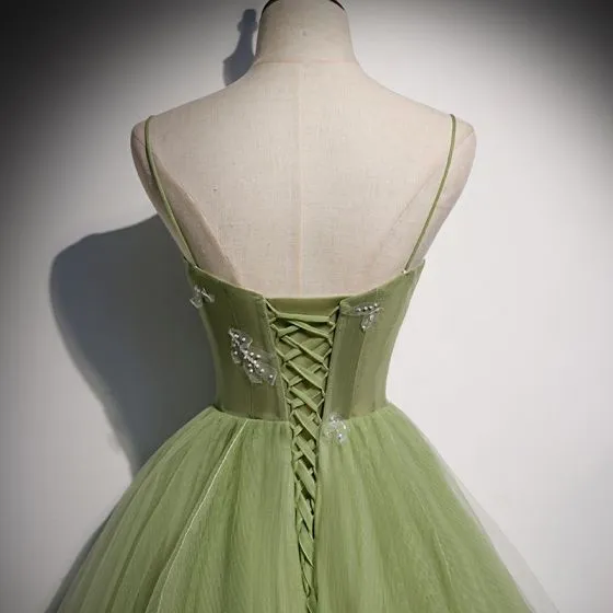 Elegant Clover Green Ruffle Prom Dresses 2020 A-Line / Princess ...