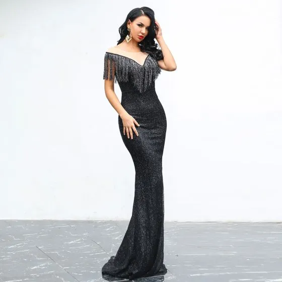 Affordable Black Evening Dresses 2020 Trumpet / Mermaid See-through ...