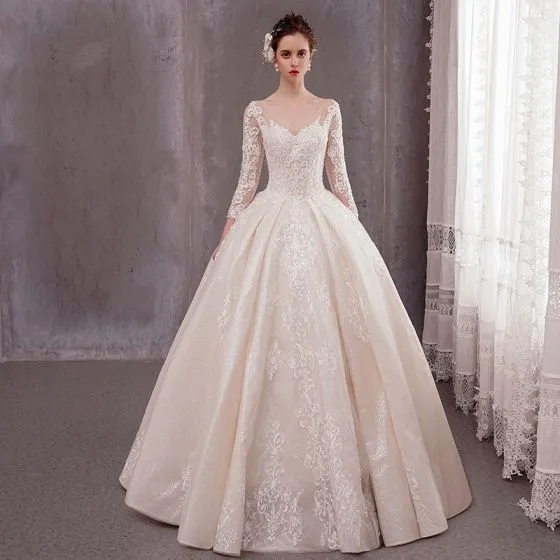 Luxury / Gorgeous Champagne Wedding Dresses 2020 A-Line / Princess V ...