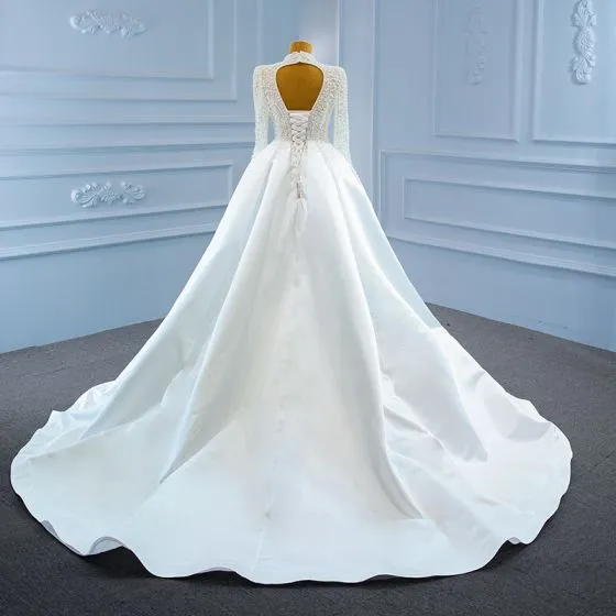 Luxury / Gorgeous White Satin Bridal Wedding Dresses 2021 Trumpet ...