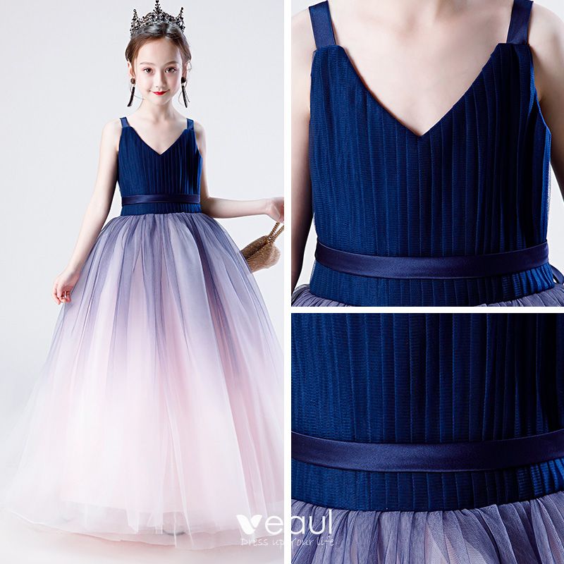 Ombre Sleeveless V Neckline Ruffles Ball Gown Flower Girl