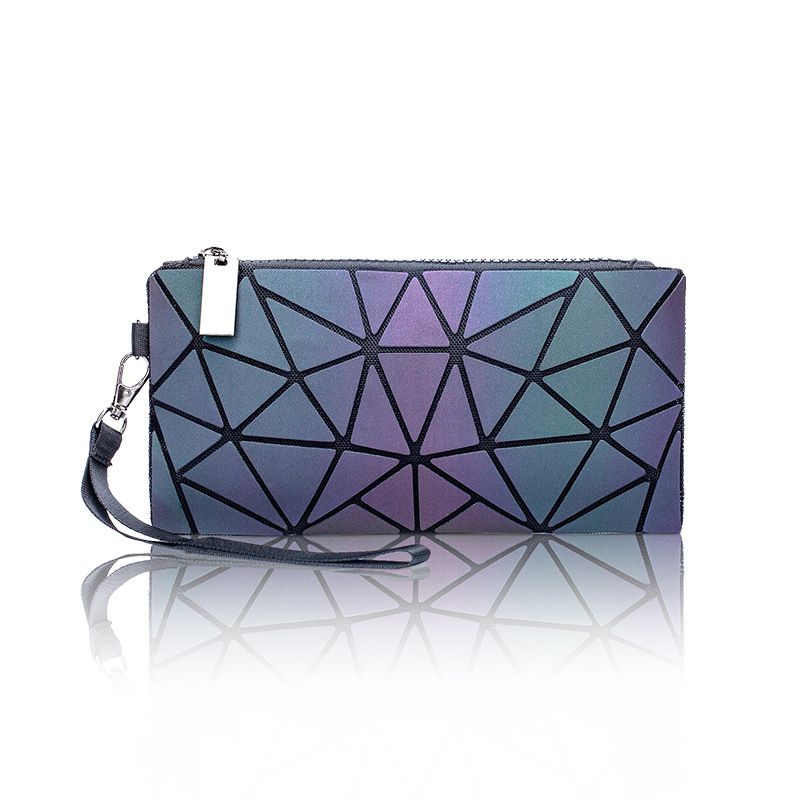 Fashion Multi-colors Luminous Geometric Square Wallet 2021 PU Holographic Reflective
