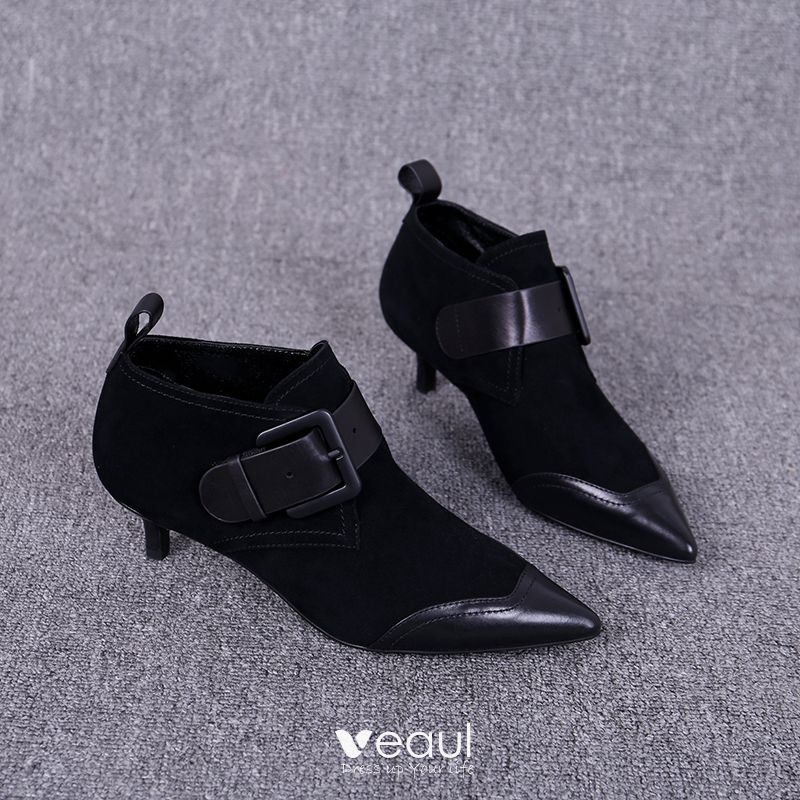 2020 Womens Luxury Real Leather Black Low Heel Hollow Boots 