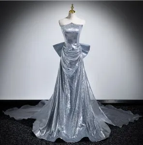 Chic / Beautiful Black Rhinestone Flower Prom Dresses 2024 Ball Gown V-Neck  Short Sleeve Backless Floor-Length / Long Prom Formal Dresses