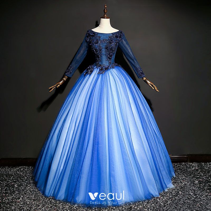 Chic / Beautiful Royal Blue Prom Dresses 2017 Tulle Beading Appliques