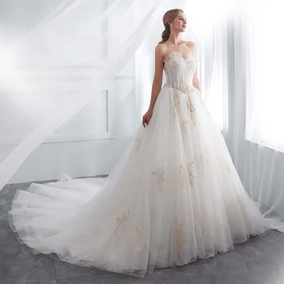 Chic / Beautiful White Wedding Dresses 2018 A-Line / Princess ...