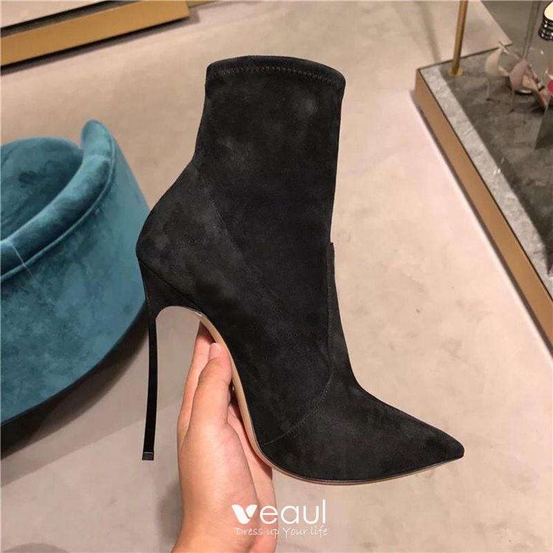 Simple Black Casual Suede Womens Boots 