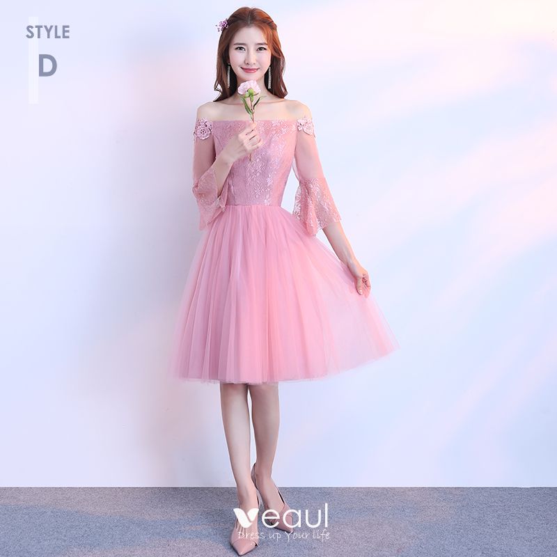 Chic / Beautiful Candy Pink Bridesmaid Dresses 2018 A-Line / Princess ...