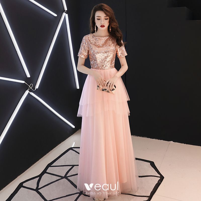 Affordable Blushing Pink Evening Dresses 2019 A-Line / Princess Square ...