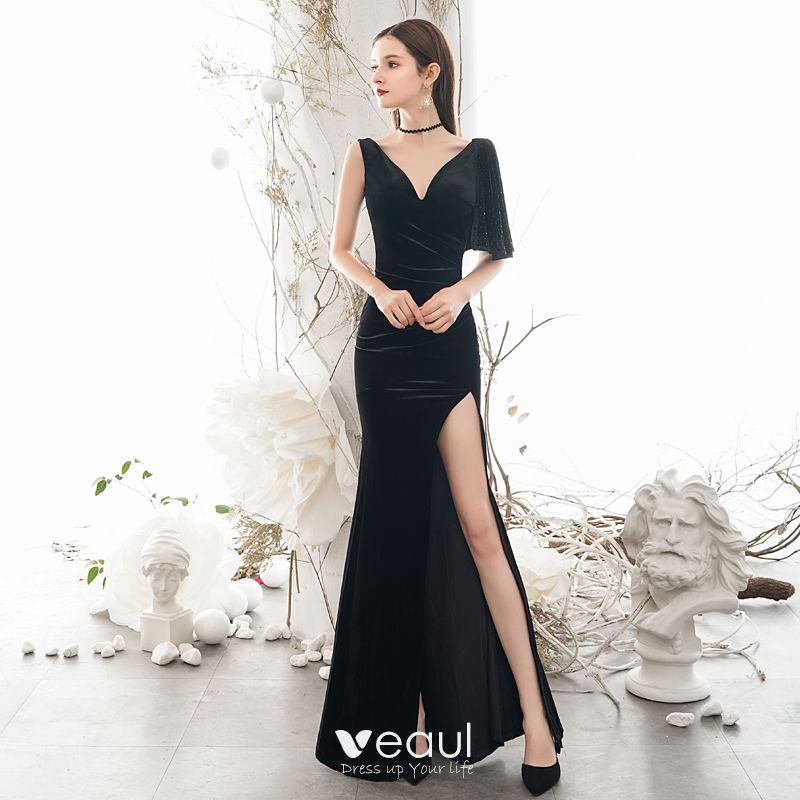 Sexy Black Evening Dresses 2020 Trumpet / Mermaid Deep V-Neck 1/2 ...