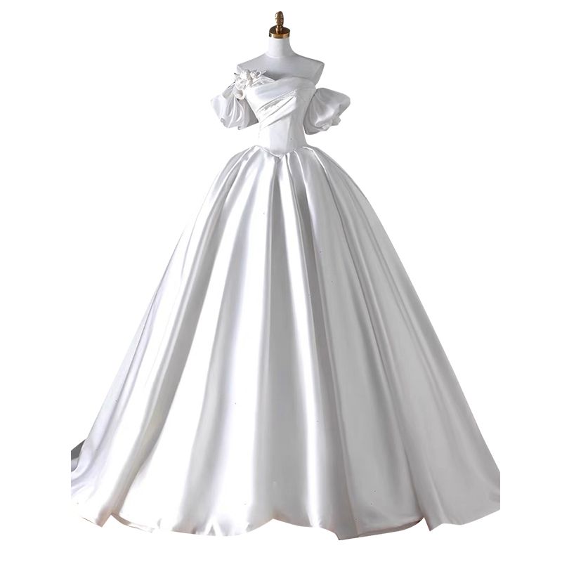 Vintage Retro Modest Simple White Satin Wedding Dresses 2024 Ball   Vintage Retro Modest Simple White Satin Wedding Dresses 2024 Ball Gown Off The Shoulder Short Sleeve Backless Floor Length Long Wedding 800x800 