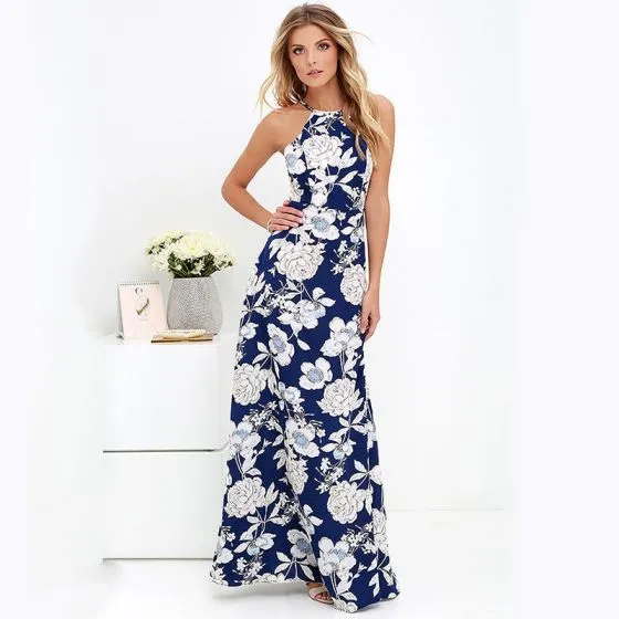 Fashion Navy Blue Summer Maxi Dresses 