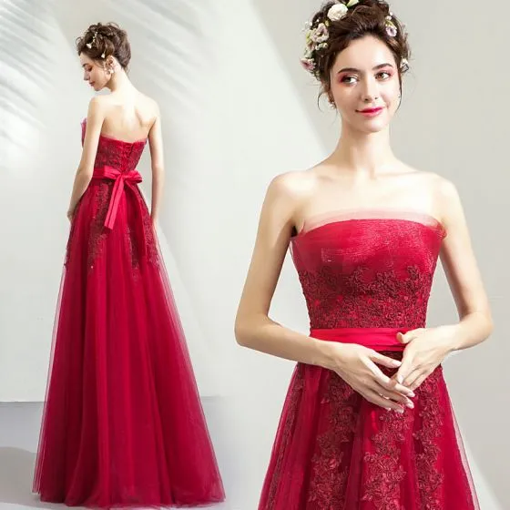 strapless burgundy bridesmaid dresses