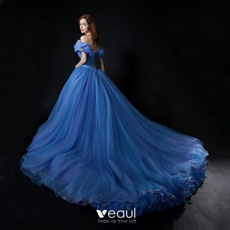 Cinderella Ocean Blue Prom Dresses 2018 Ball Gown Charmeuse Butterfly ...