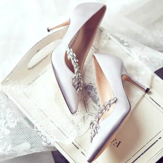 Chic / Beautiful Champagne Wedding Shoes 2019 Leather Crystal 10 cm ...