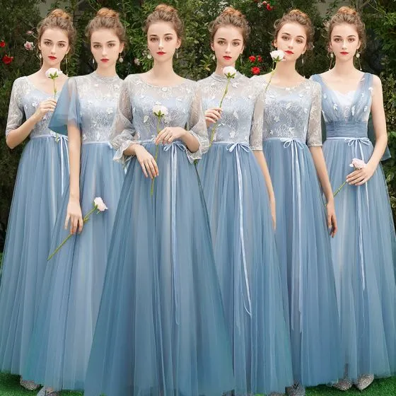Long Blue Bridesmaid Dress