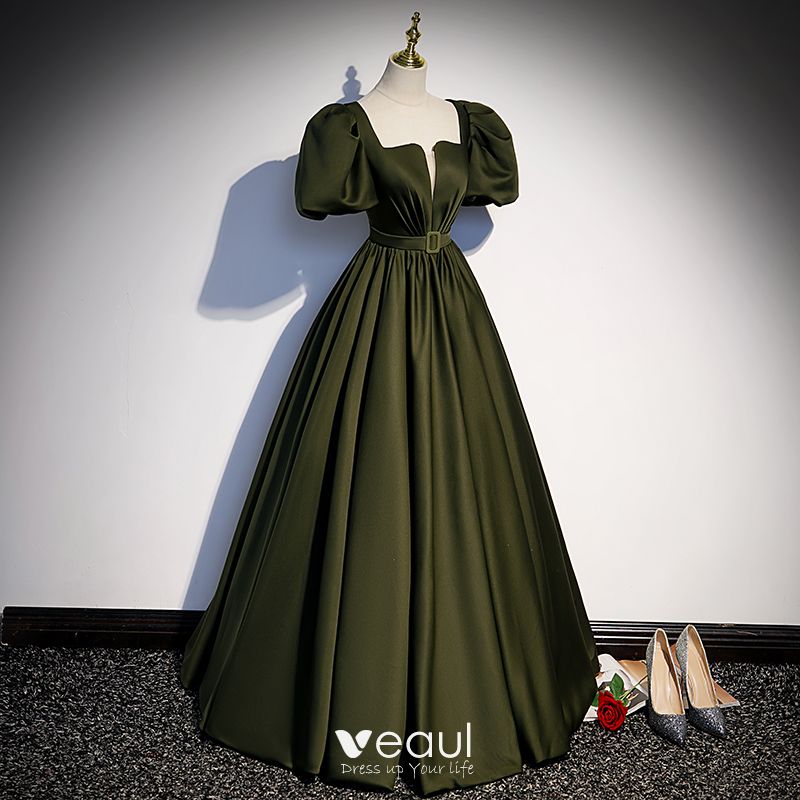 Vintage / Retro Satin Dark Green Prom Dresses 2022 A-Line / Princess ...