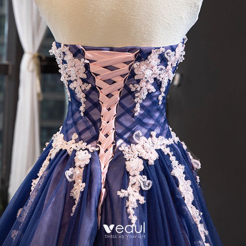  Princess gown royal blue and golden lace dress high