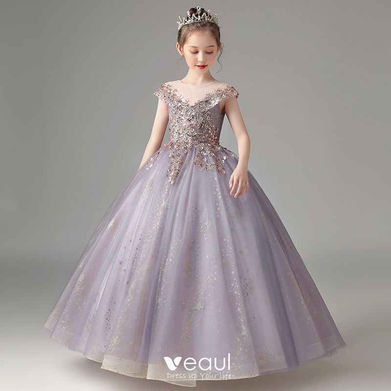 Chic Beautiful Candy Pink Beading Sequins Birthday Flower Girl Dresses 2022  Ball Gown