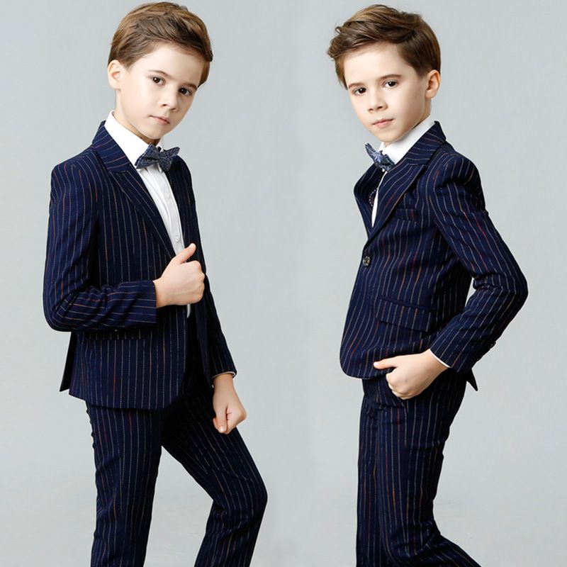 Modest / Simple Navy Blue Striped Boys Wedding Suits 2018