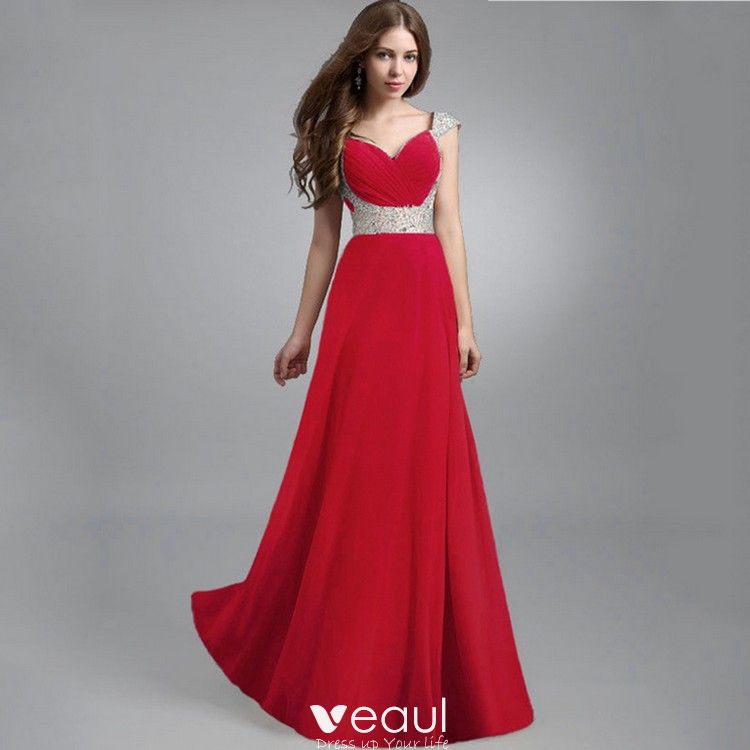 red sequin floor length dress