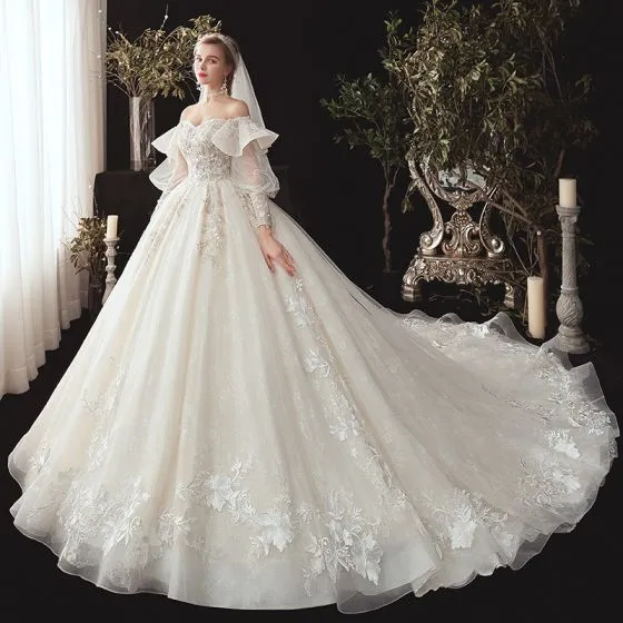 Victorian Style Champagne Wedding Dresses 2020 Ball Gown Off-The ...