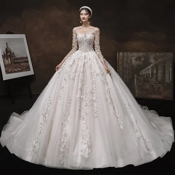 Charming Champagne Handmade Bridal Wedding Dresses 2021 Ball Gown See 